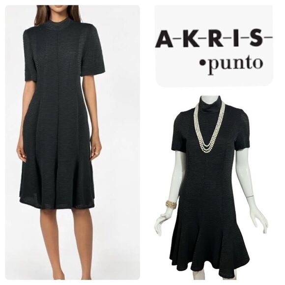 Akris Punto Dresses & Skirts - Akris Punto Black Flared Hem Ribbed Knit‎ Short Sleeve Black Dress - 8